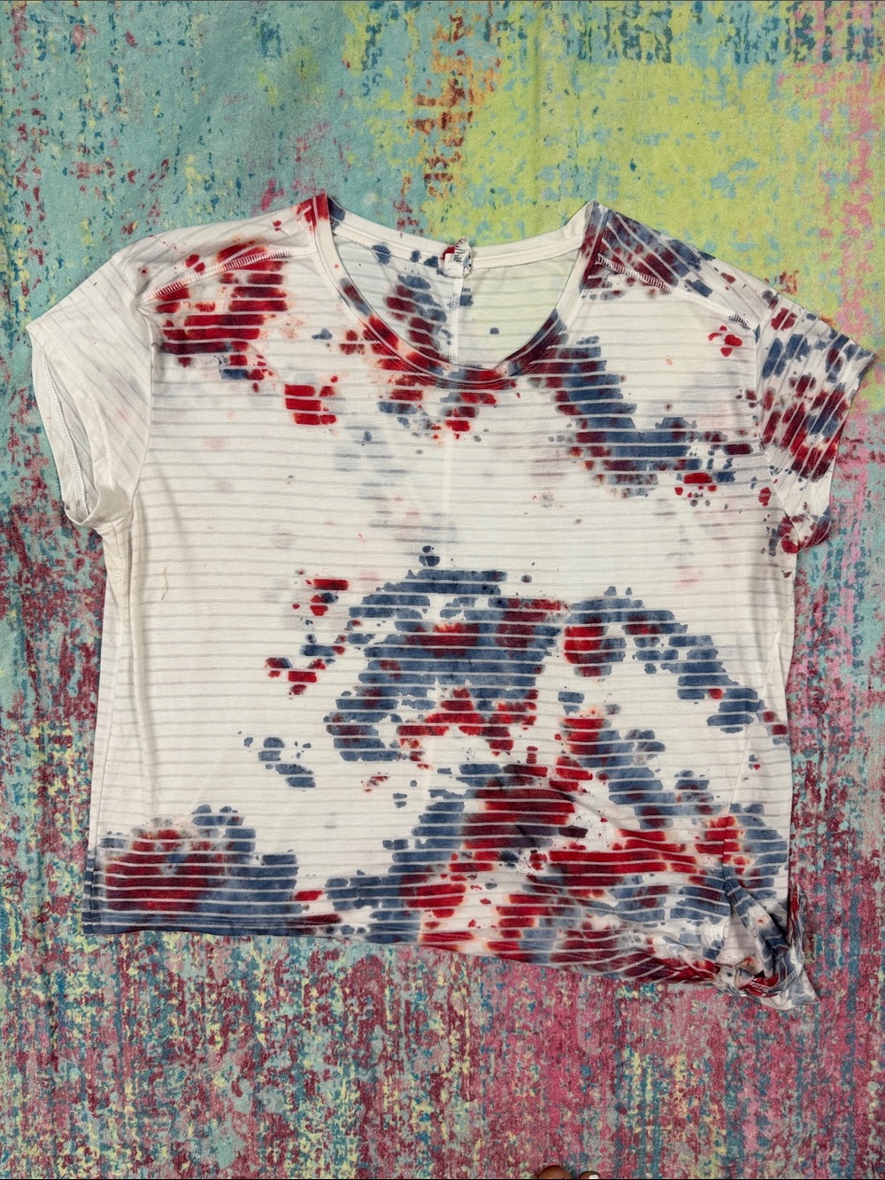 🇺🇸Champion Tie-Dye Cropped Rib Tee in Red & Navy